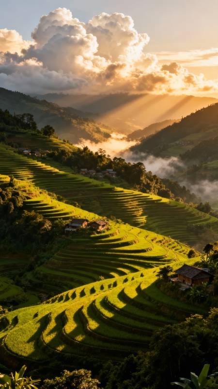 梯田晨光图片