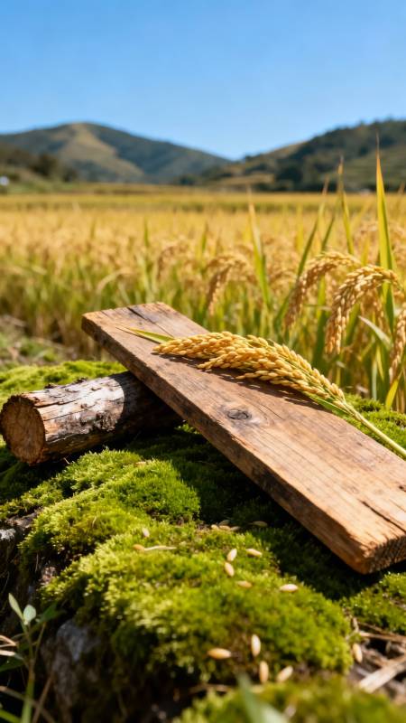 稻穗静卧木板上图片