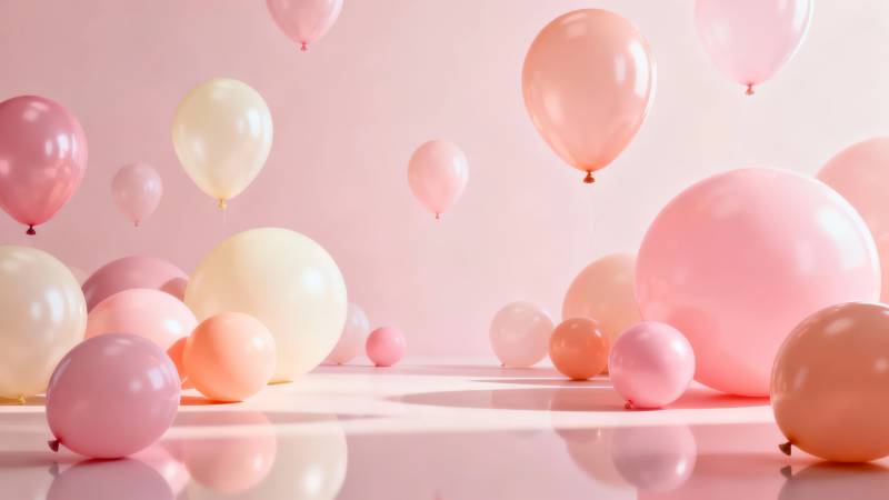 粉色气球飘浮场景图片