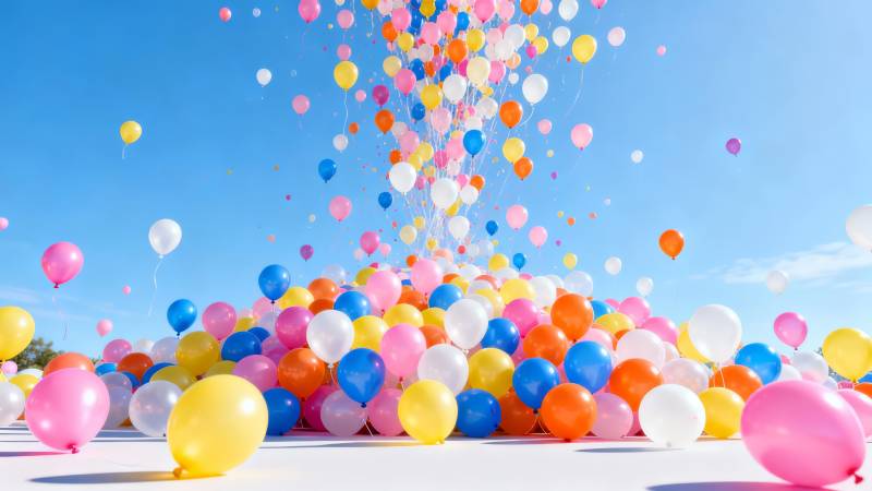 彩色气球飞向蓝天图片