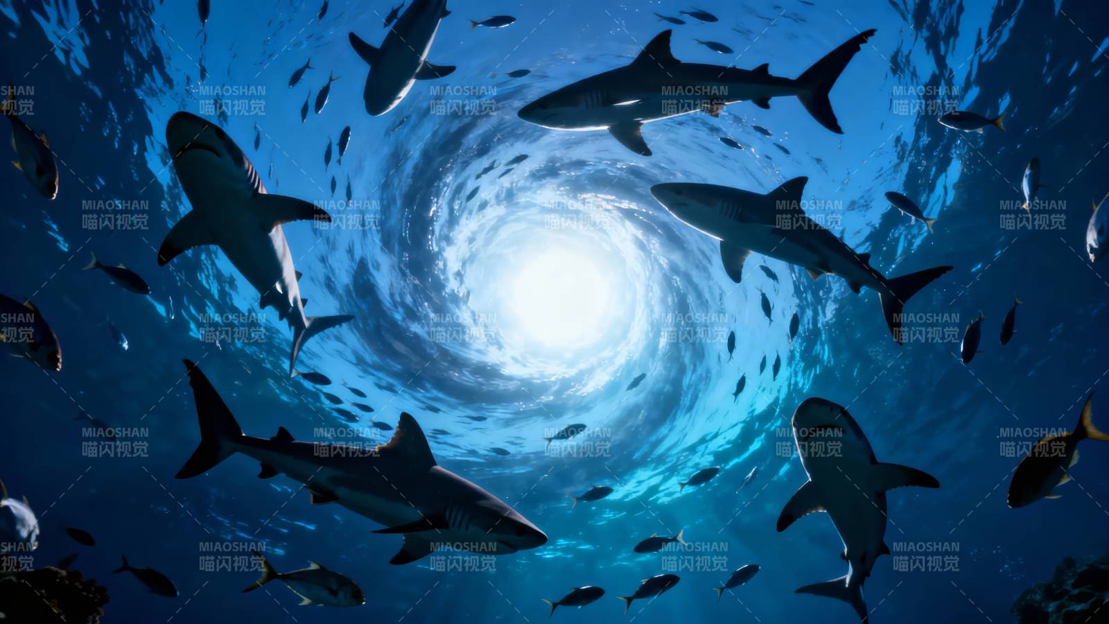 鲨鱼旋涡深海奇景图片
