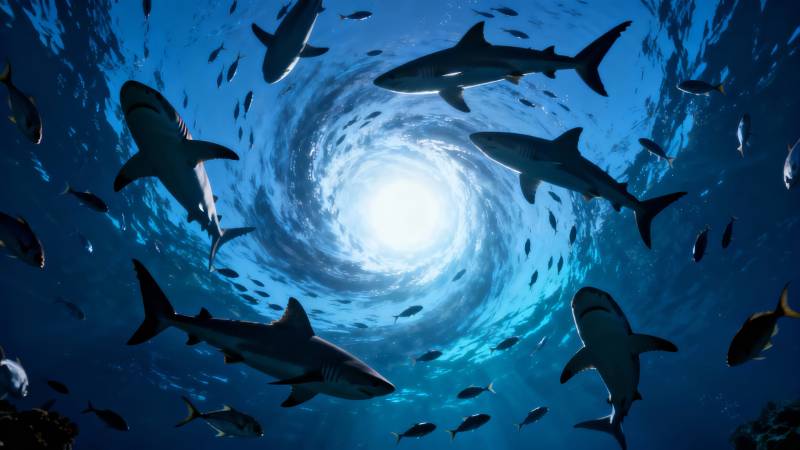 鲨鱼旋涡深海奇景图片