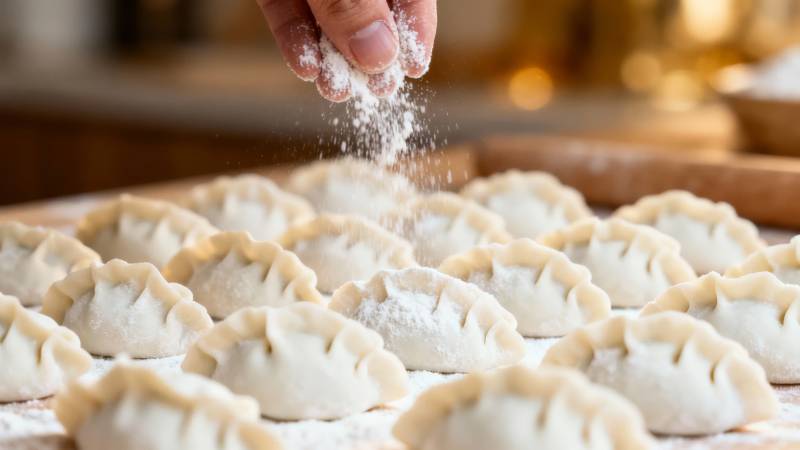 撒粉包饺子图片