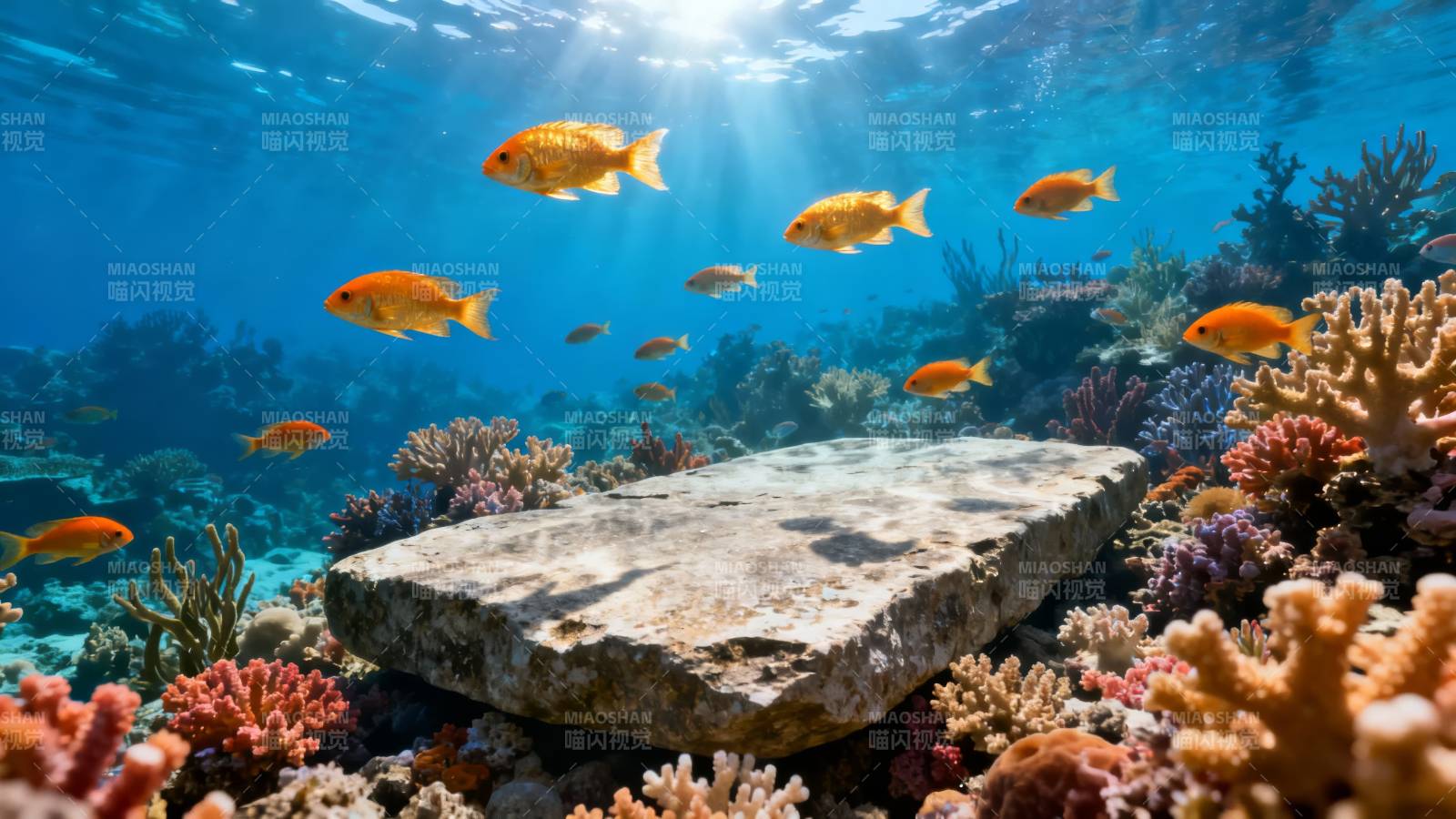 珊瑚礁鱼群游弋图片