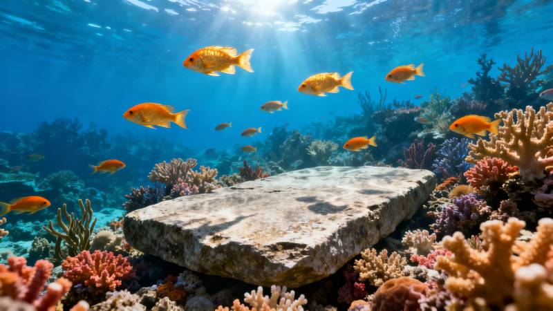 珊瑚礁鱼群游弋图片