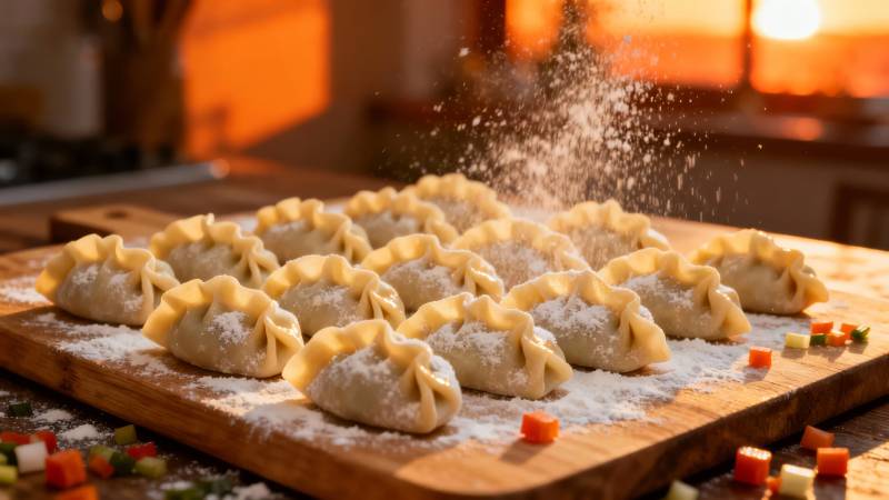 金黄饺子飘香四溢图片