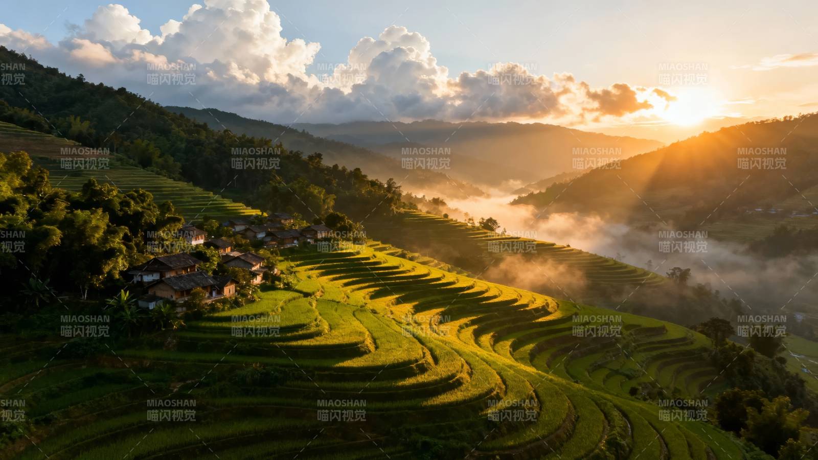 梯田晨曦图片