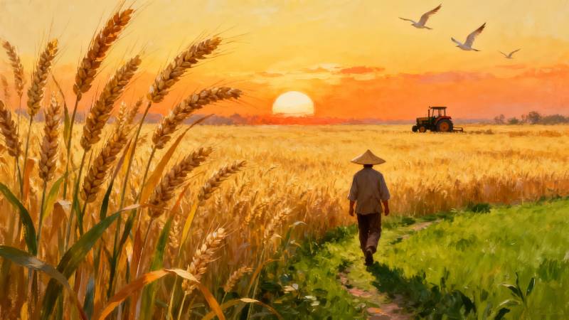 麦田夕阳归途图片