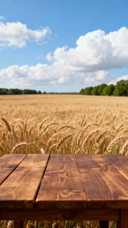 麦田木桌静景图片