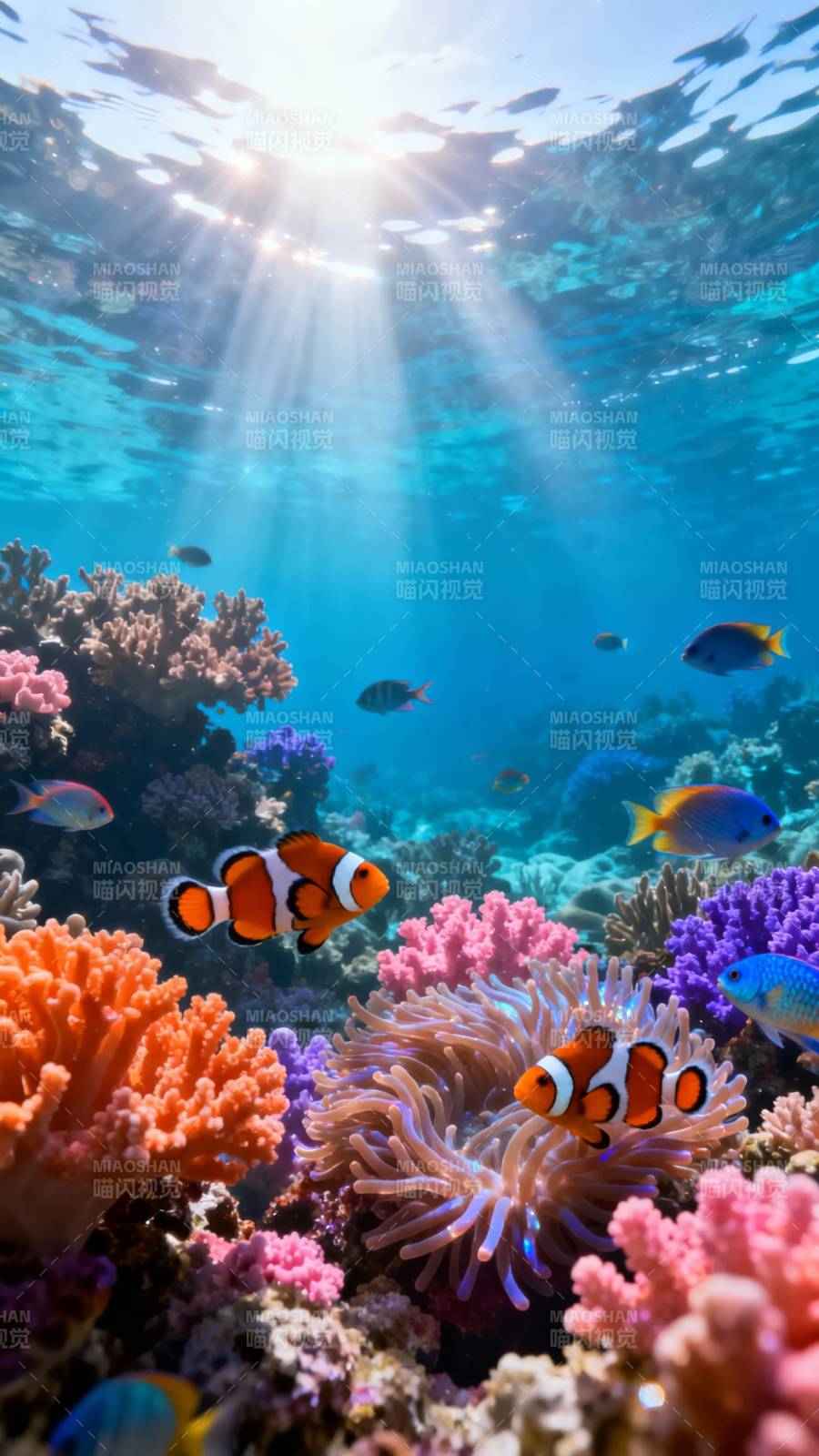 海底珊瑚鱼群图片