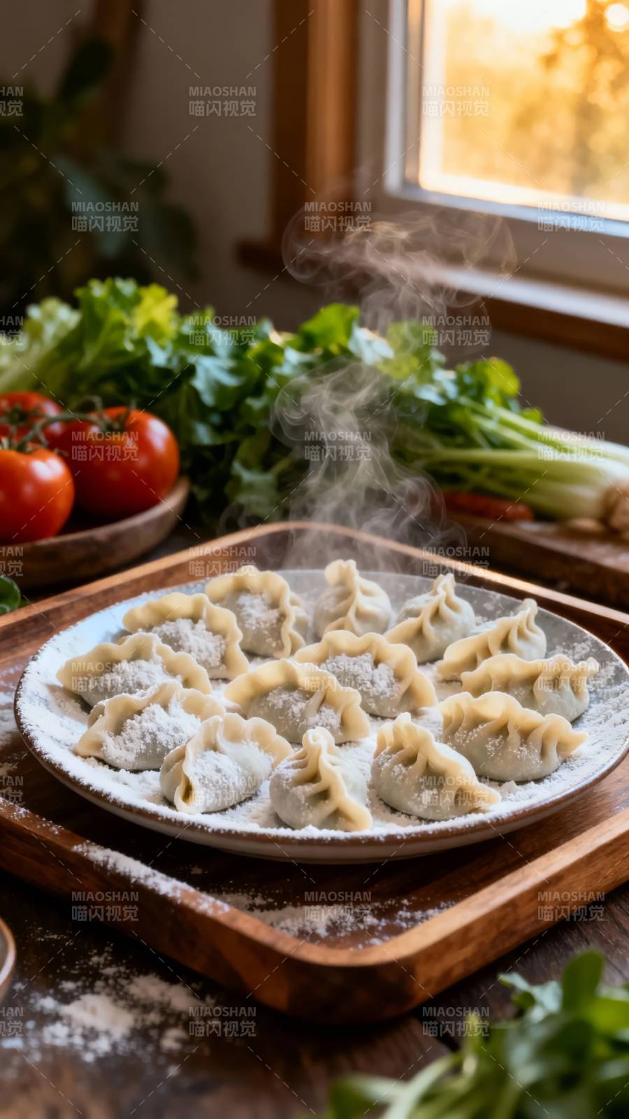 热腾腾的饺子上桌图片