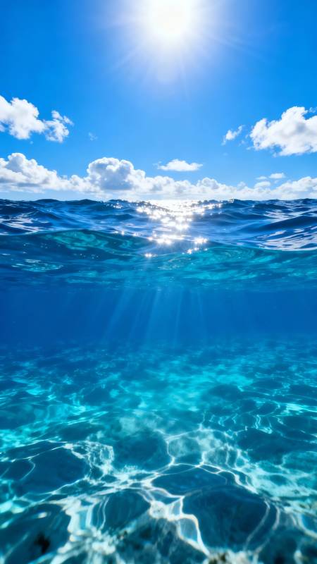 碧海蓝天 阳光穿透水面图片