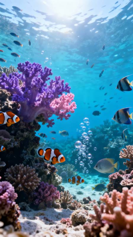 珊瑚礁鱼群游弋图片