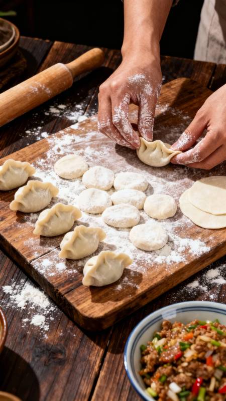 手工包饺子图片