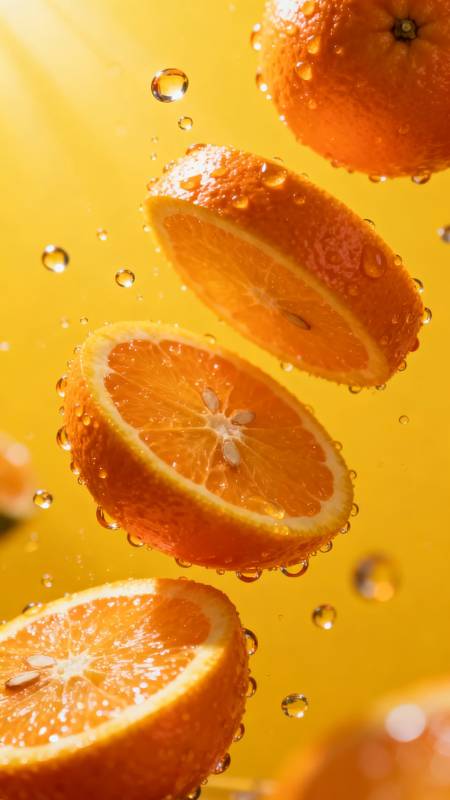 橙片跃动水珠图片