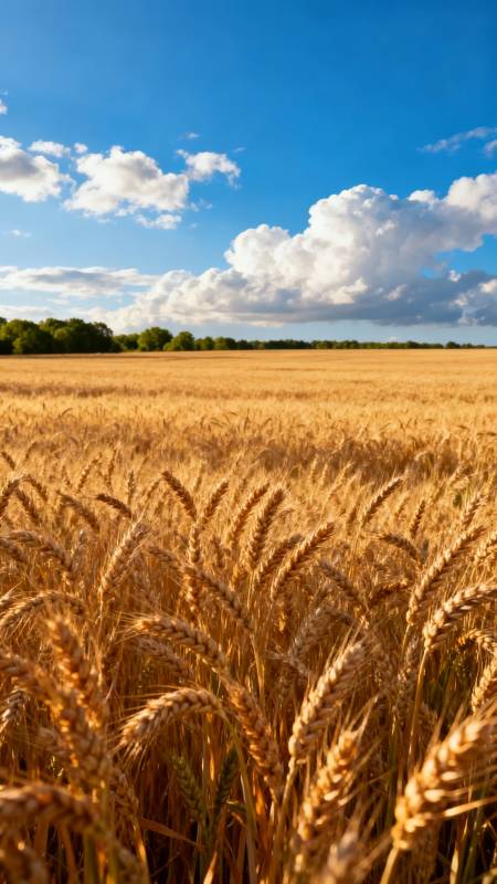 金麦田与蓝天白云图片