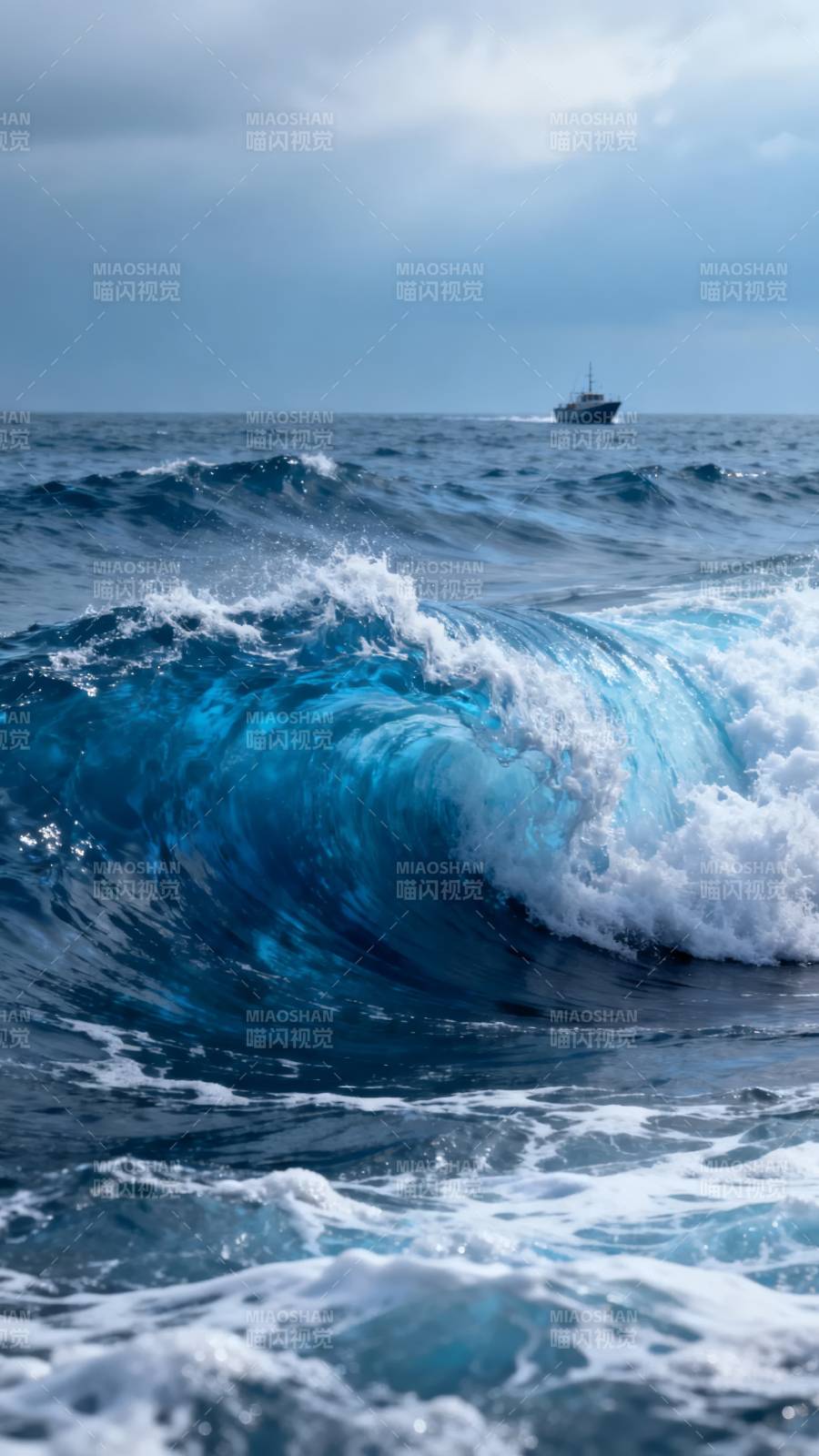 海浪卷起 船影远行图片