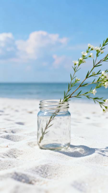 沙滩上的花瓶图片