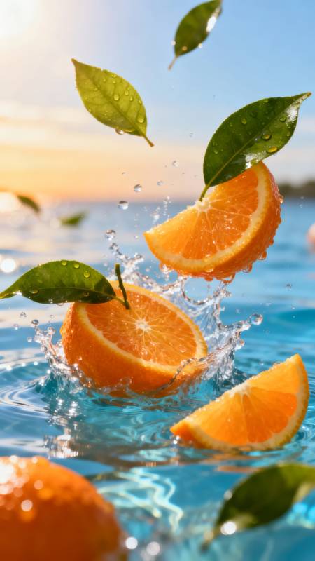 橙香四溢 水花飞溅图片