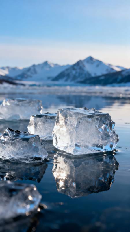 冰湖倒影山景图片