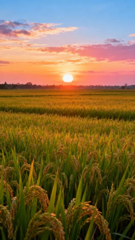 稻田日落美景图片