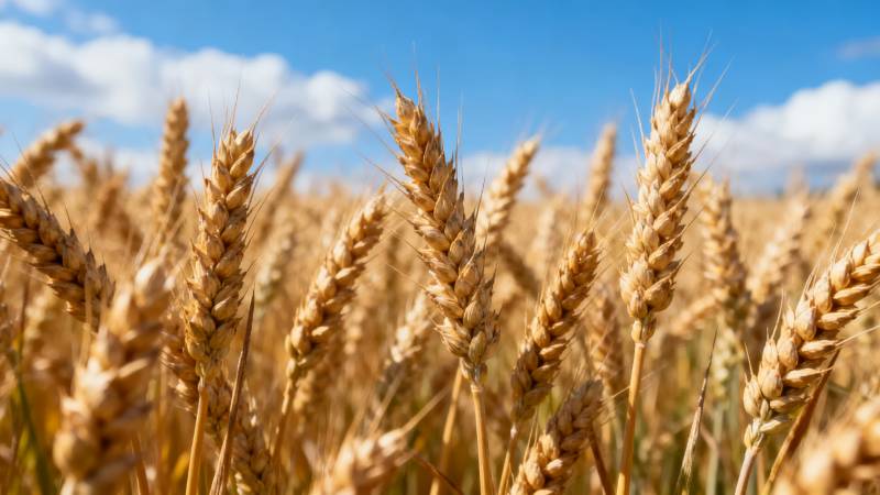 金黄麦田迎风摇曳图片