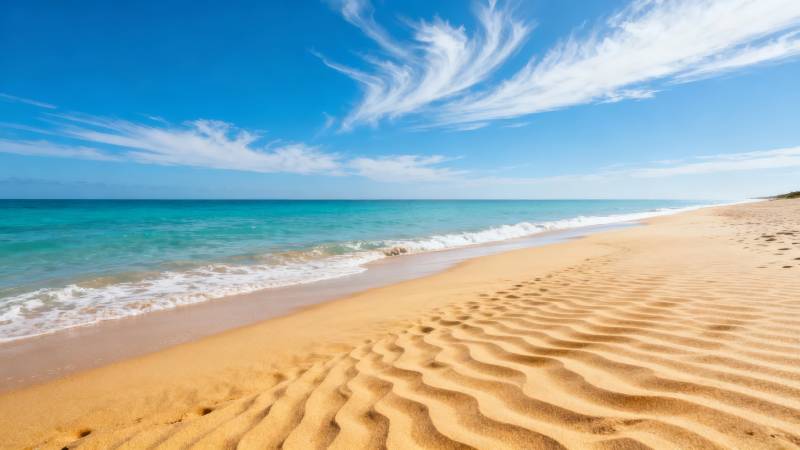 金色沙滩与碧海蓝天图片