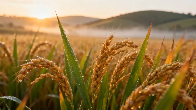 金秋稻田晨曦图片