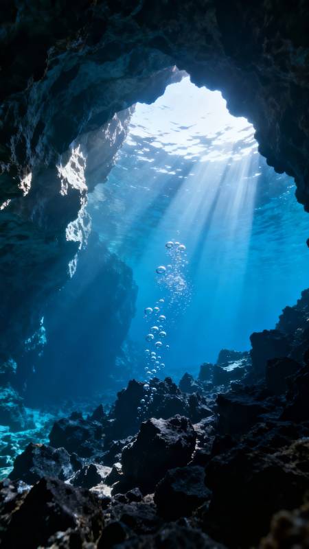 水下洞穴光束图片