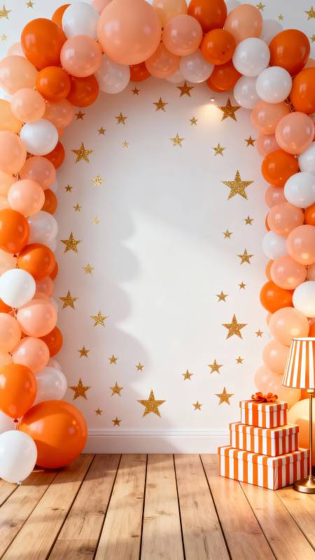 橙白气球拱门派对图片