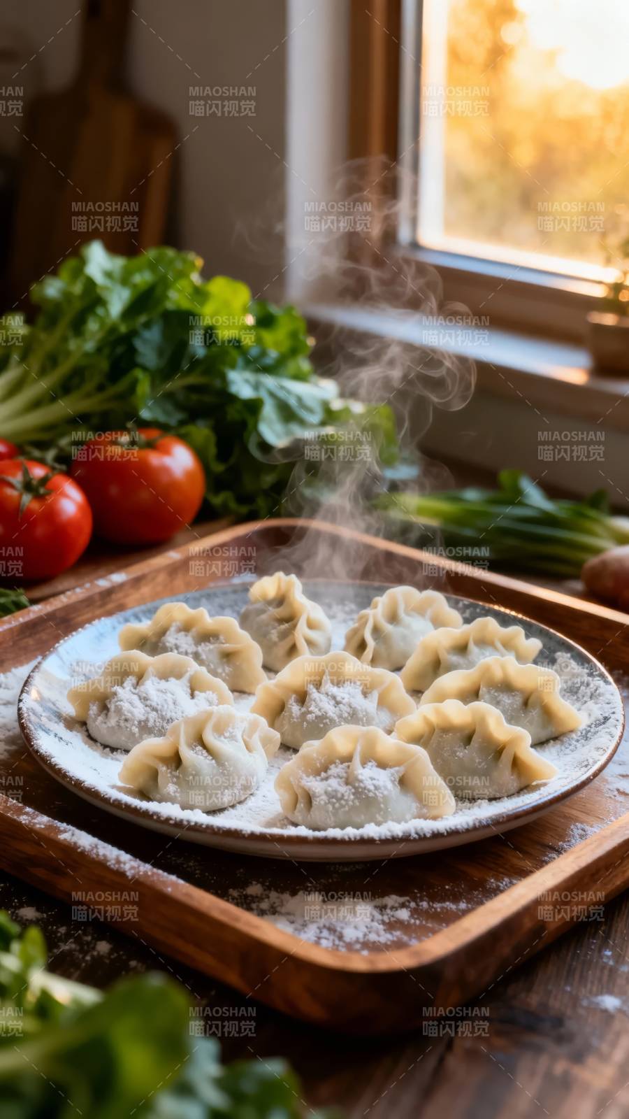 热腾腾的饺子上桌图片