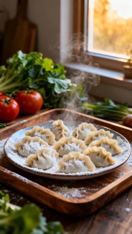 热腾腾的饺子上桌图片