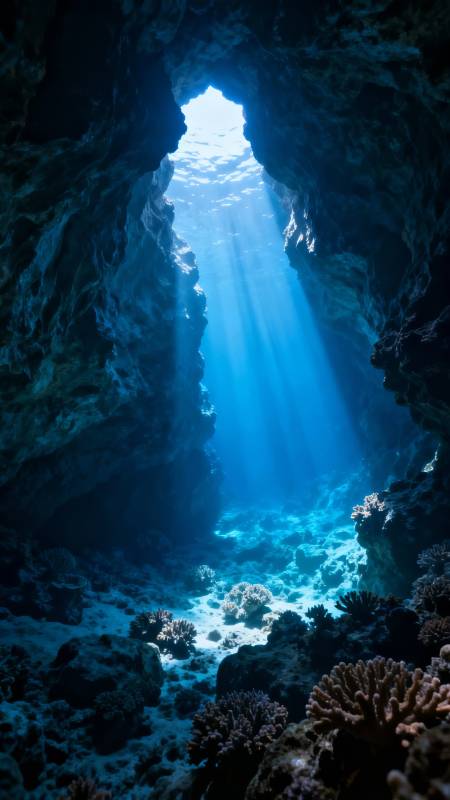 海底洞穴光束图片
