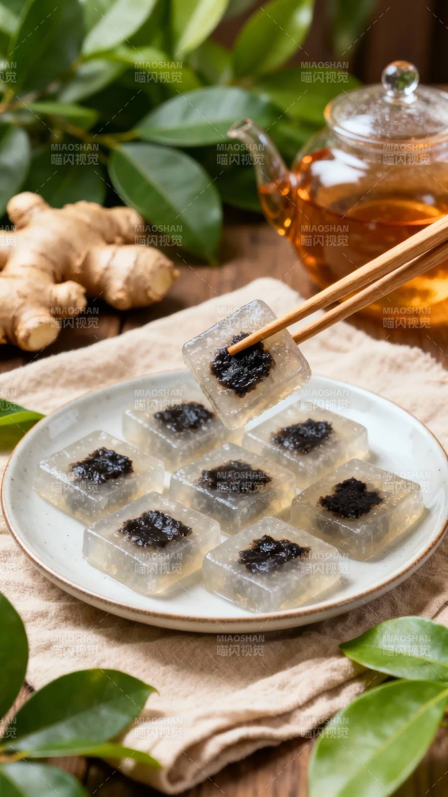 茶香果冻配姜茶图片