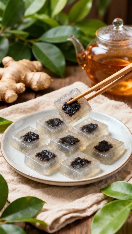 茶香果冻配姜茶图片