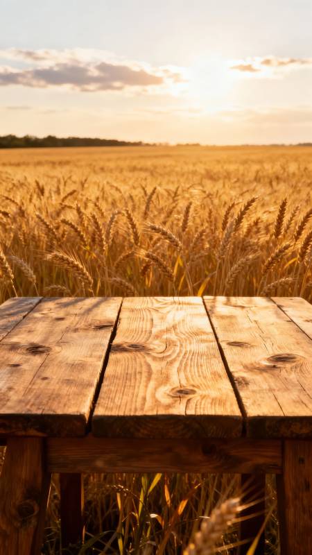 麦田夕照木桌图片