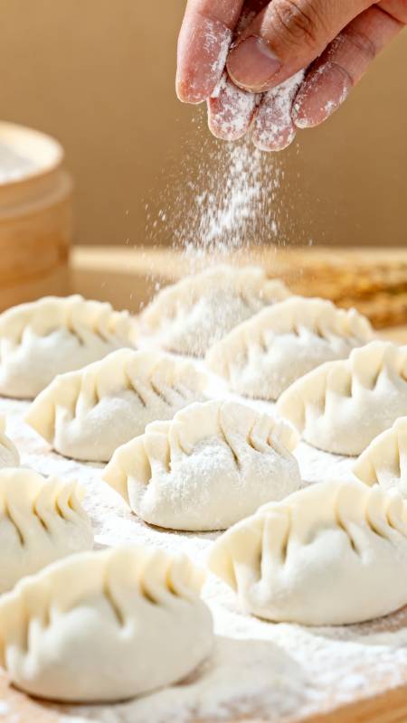 撒粉包饺子图片
