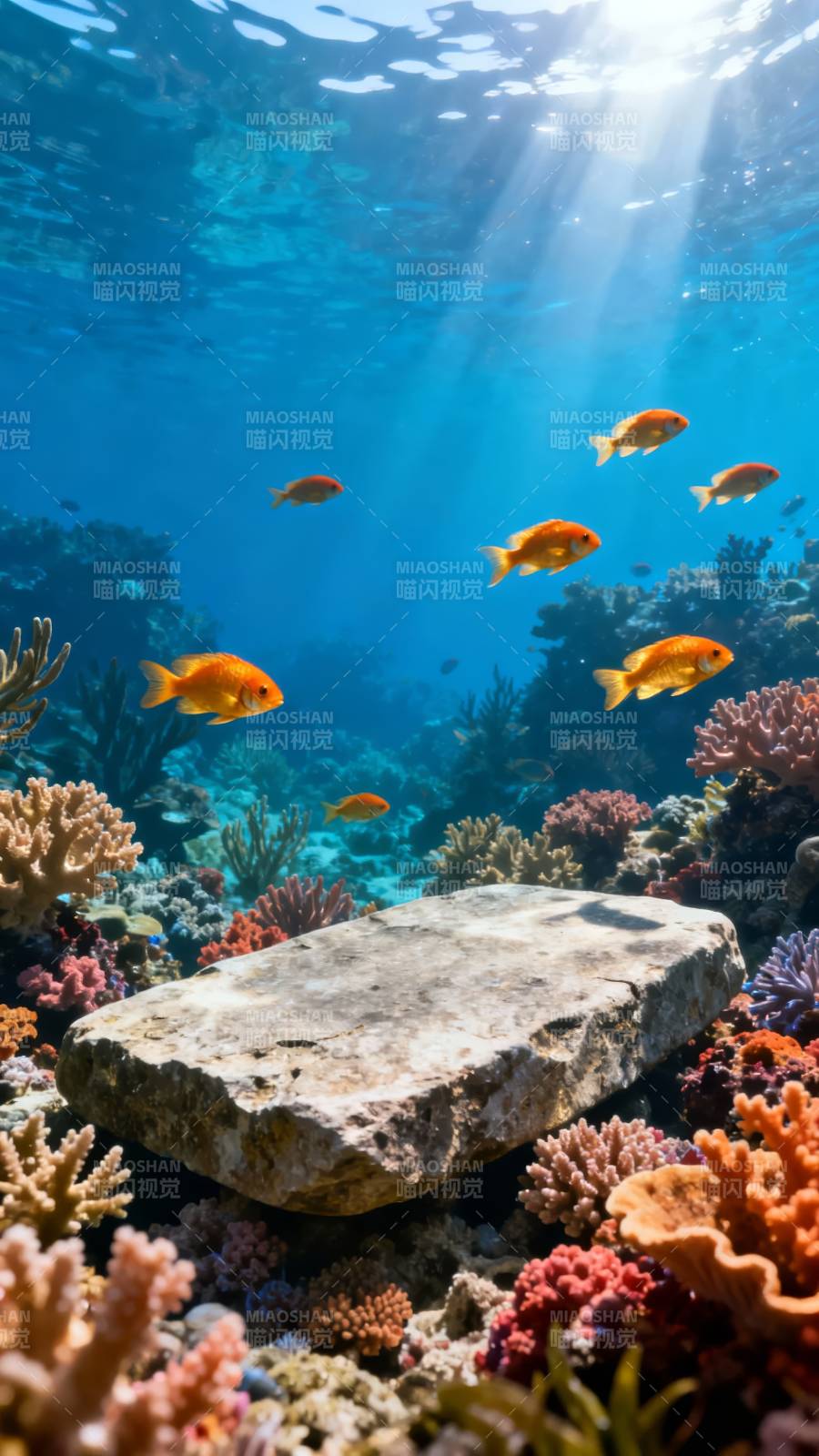 珊瑚礁鱼群游弋图片