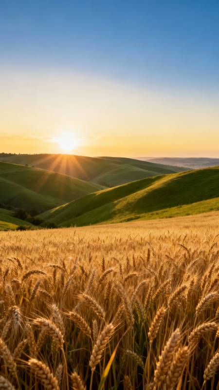 金色麦田日出图片