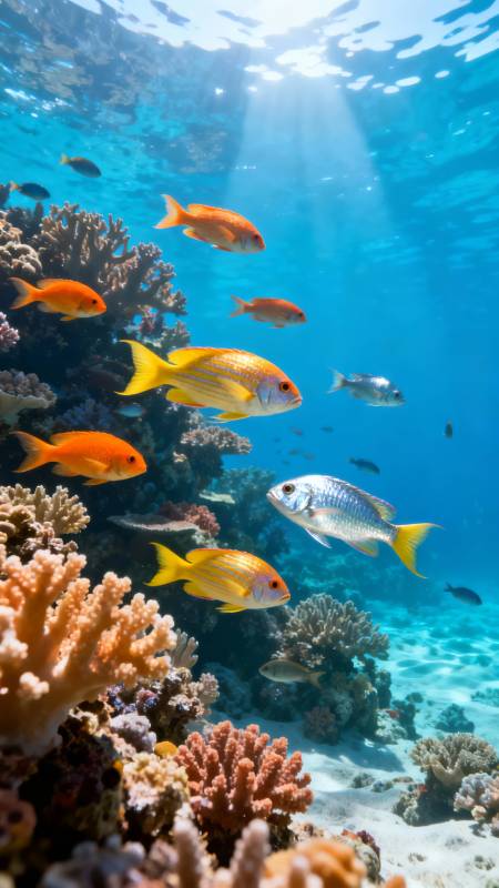 珊瑚礁鱼群游弋图片