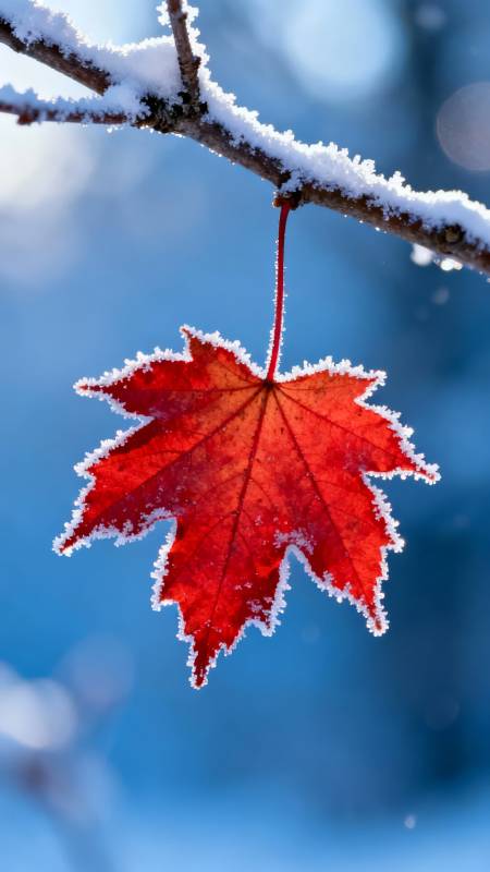 霜红枫叶挂枝头图片