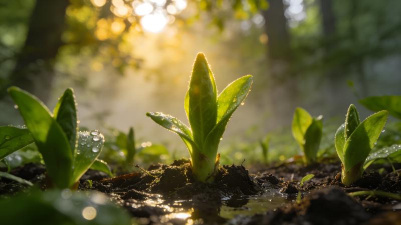 晨光中的嫩芽图片