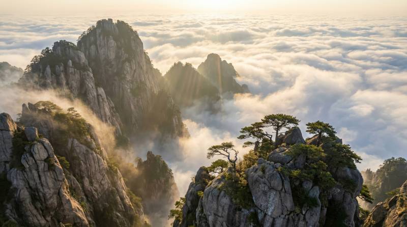 云海山巅松影图片