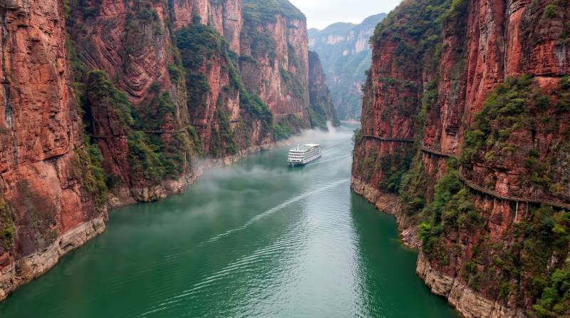 峡谷碧水行船图片