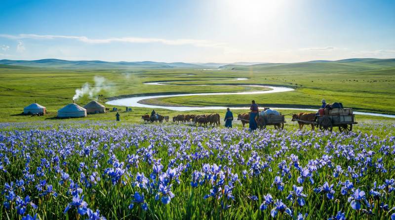 草原花海牧歌图片