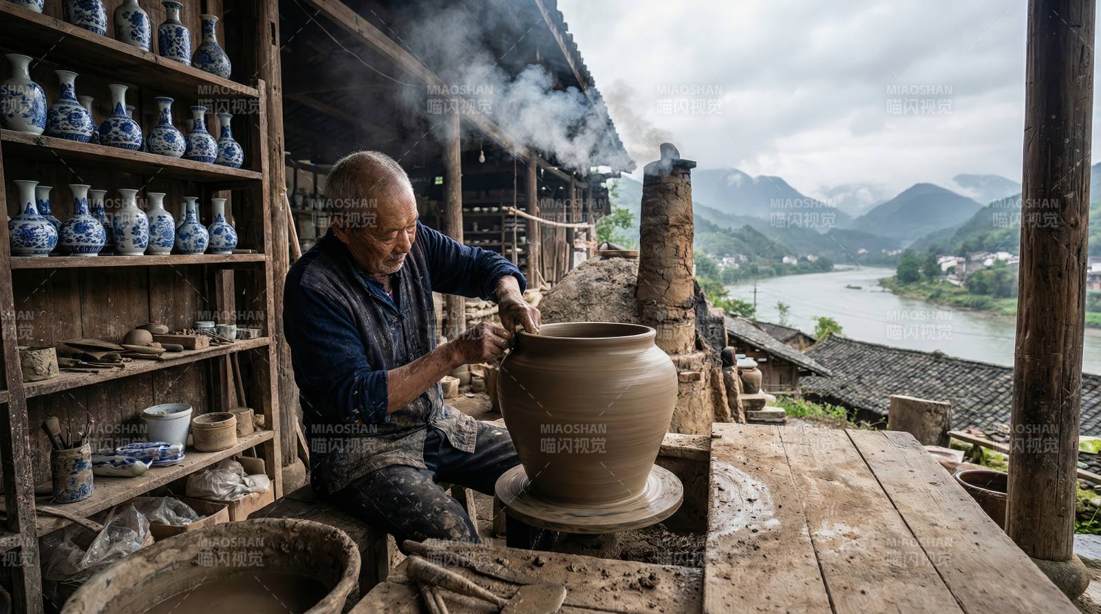陶艺匠人制罐图片