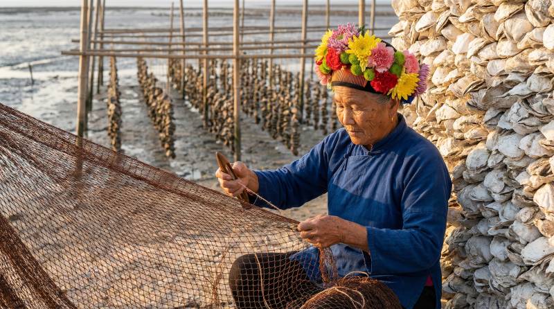 渔夫修网图图片