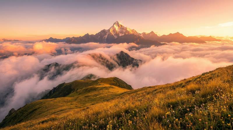 云海日出山巅图片