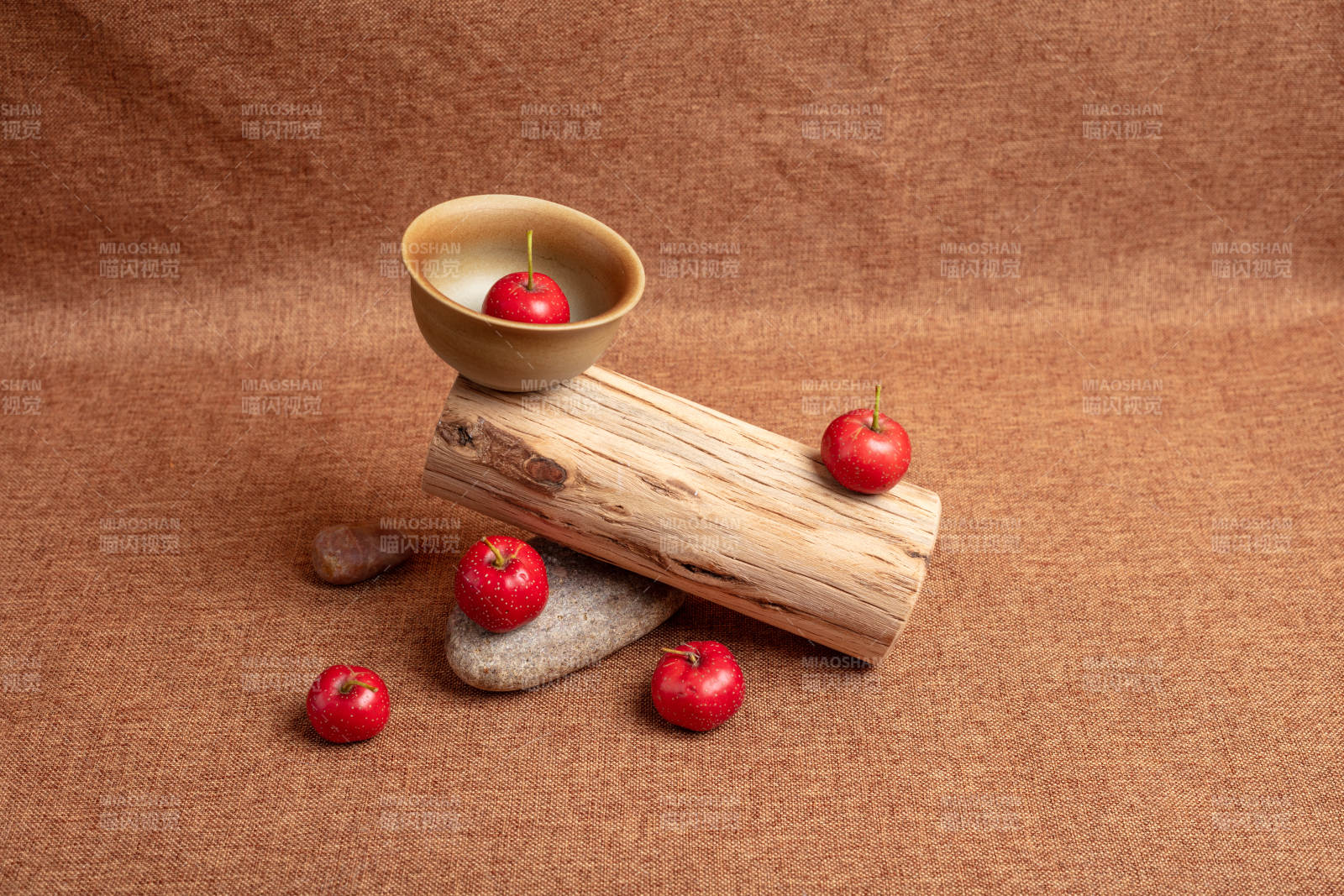 红果木碗静物图图片