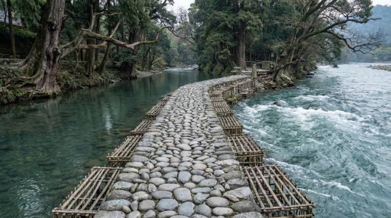 石桥流水幽径图片